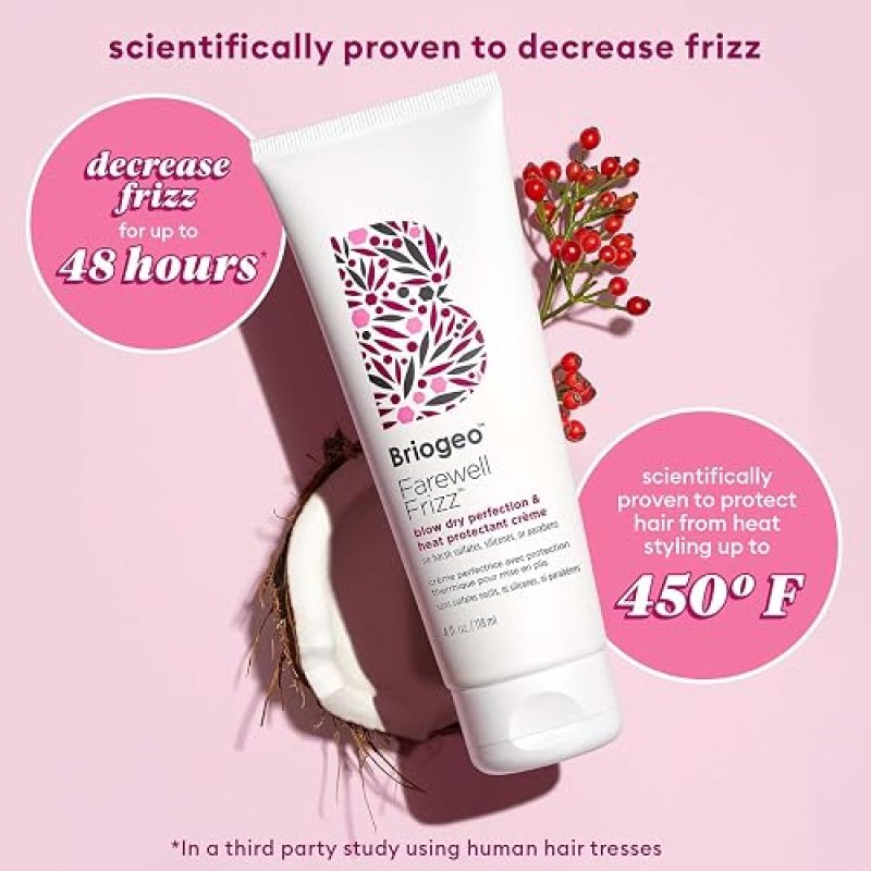 BRIOGEO FAREWELL FRIZZ HEAT PROTECTANT CREAM SILICONE-FREE, VEGAN FRIZZ CONTROL SHINE
