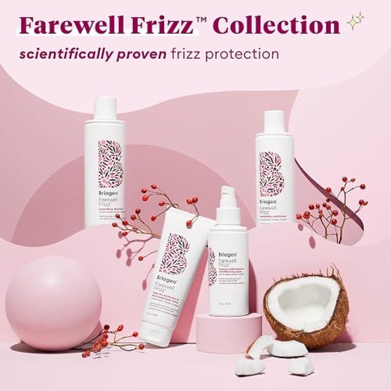 BRIOGEO FAREWELL FRIZZ HEAT PROTECTANT CREAM SILICONE-FREE, VEGAN FRIZZ CONTROL SHINE
