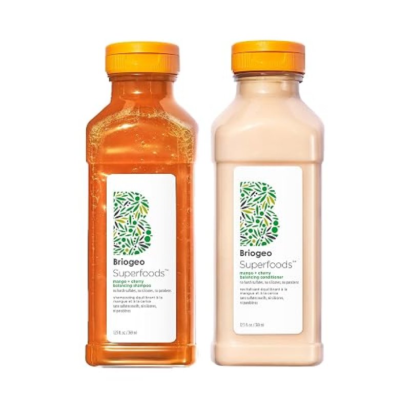 BRIOGEO MANGO CHERRY HAIR PACK FOR OILY HAIR - BALANCING SHAMPOO CONDITIONER DUO, VEGAN