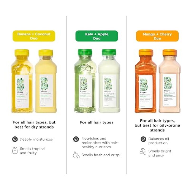 BRIOGEO MANGO CHERRY HAIR PACK FOR OILY HAIR - BALANCING SHAMPOO CONDITIONER DUO, VEGAN
