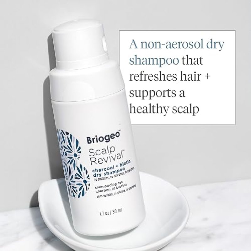 BRIOGEO SCALP REVIVAL CHARCOAL BIOTIN DRY SHAMPOO POWDER FOR OILY ROOTS, REFRESH HAIR