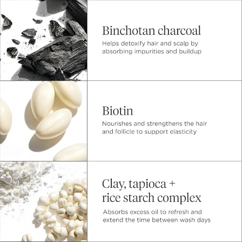 BRIOGEO SCALP REVIVAL CHARCOAL BIOTIN DRY SHAMPOO POWDER FOR OILY ROOTS, REFRESH HAIR