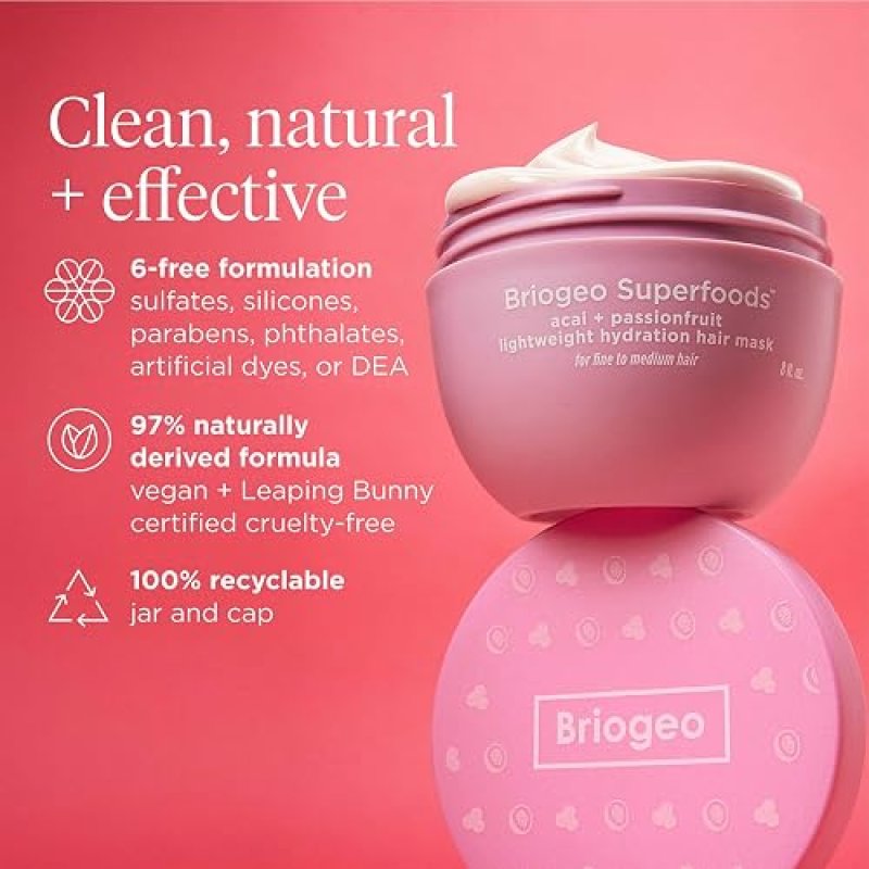 BRIOGEO ACAI PASSIONFRUIT HAIR MASK LIGHTWEIGHT DEEP CONDITIONER FOR FINE HAIR, VEGAN SHINE