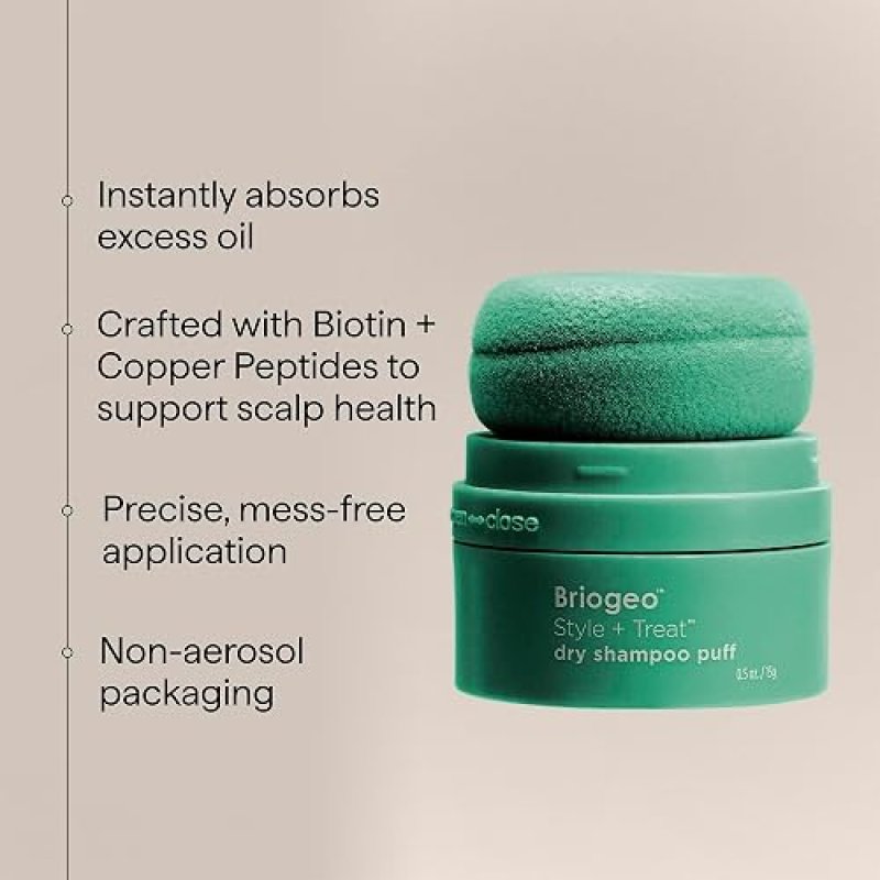 BRIOGEO STYLE TREAT DRY SHAMPOO PUFF VOLUMIZING, TALC-FREE, VEGAN, NON-AEROSOL 0.5 OZ