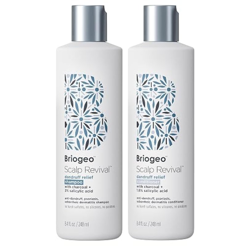 BRIOGEO SCALP REVIVAL ANTI-DANDRUFF SHAMPOO CONDITIONER BUNDLE, SULFATE-FREE, VEGAN 8.4OZ