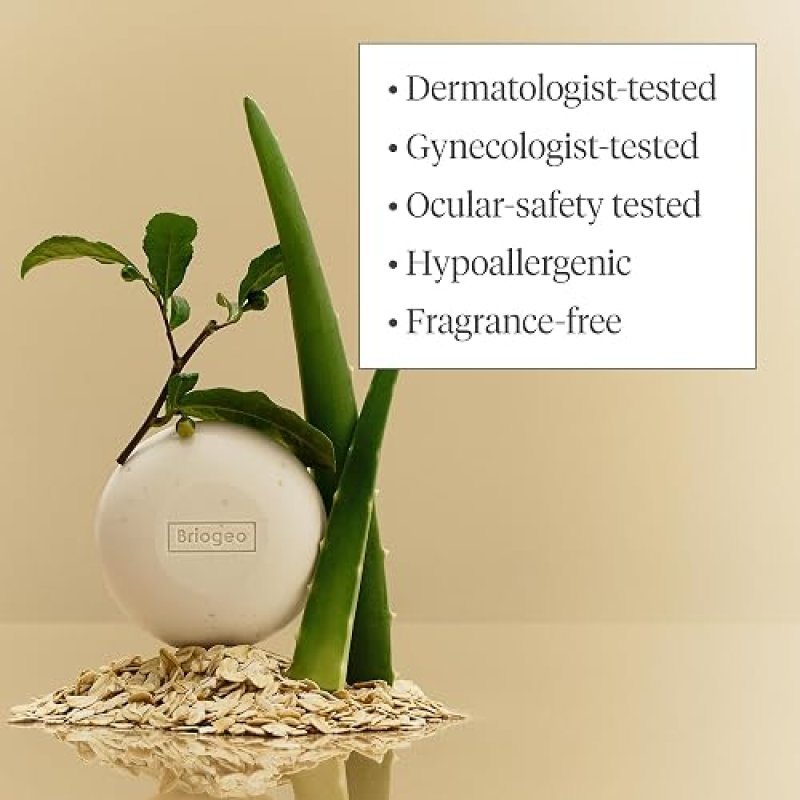 BRIOGEO ALOE OAT MILK 3-IN-1 CLEANSING BAR FOR SENSITIVE SKIN SHAMPOO, CONDITIONER BODY WASH
