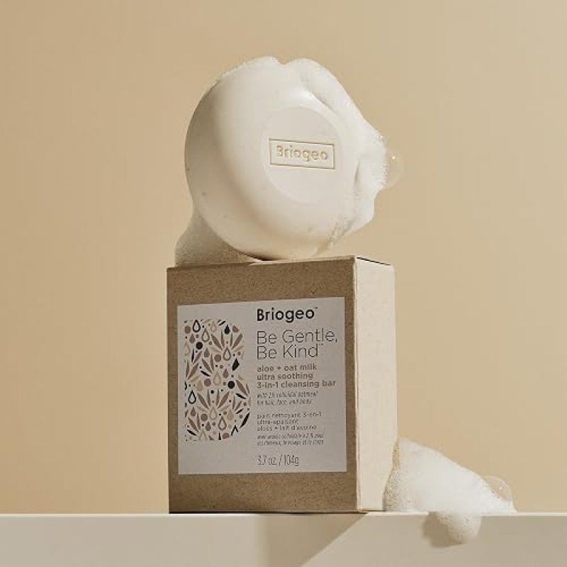 BRIOGEO ALOE OAT MILK 3-IN-1 CLEANSING BAR FOR SENSITIVE SKIN SHAMPOO, CONDITIONER BODY WASH