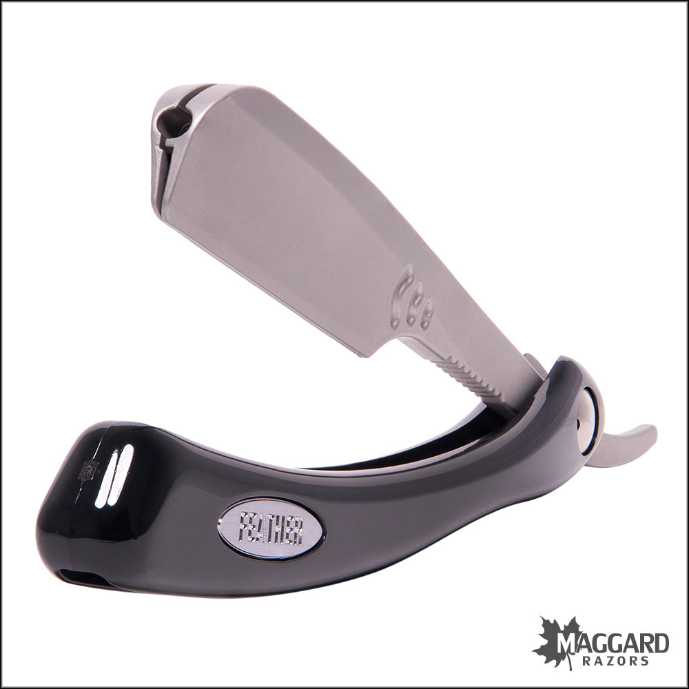 FEATHER ARTIST CLUB SR FOLDING STRAIGHT RAZOR SHAVETTE, BLACK HANDLE