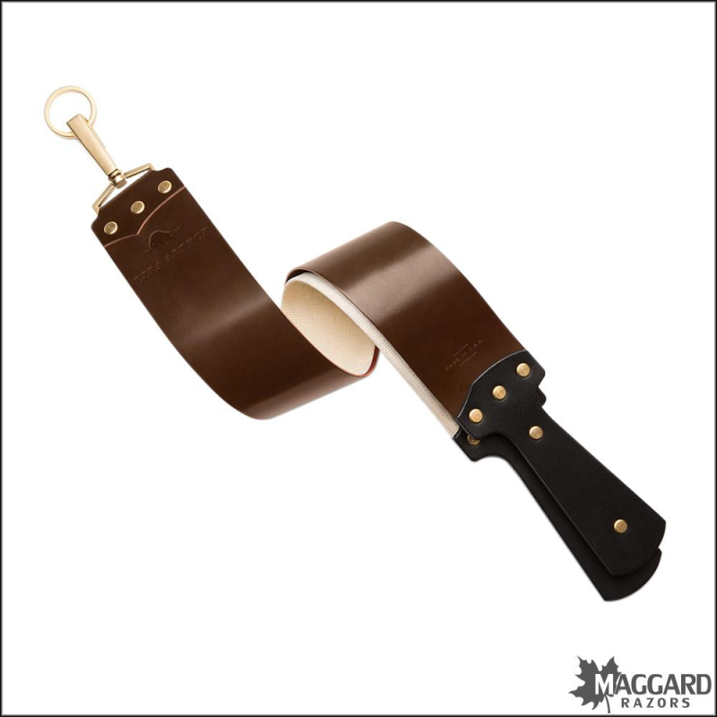 EZRA ARTHUR BROWN CORDOVAN RAZOR STROP WITH GOLD HARDWARE, 2.5"