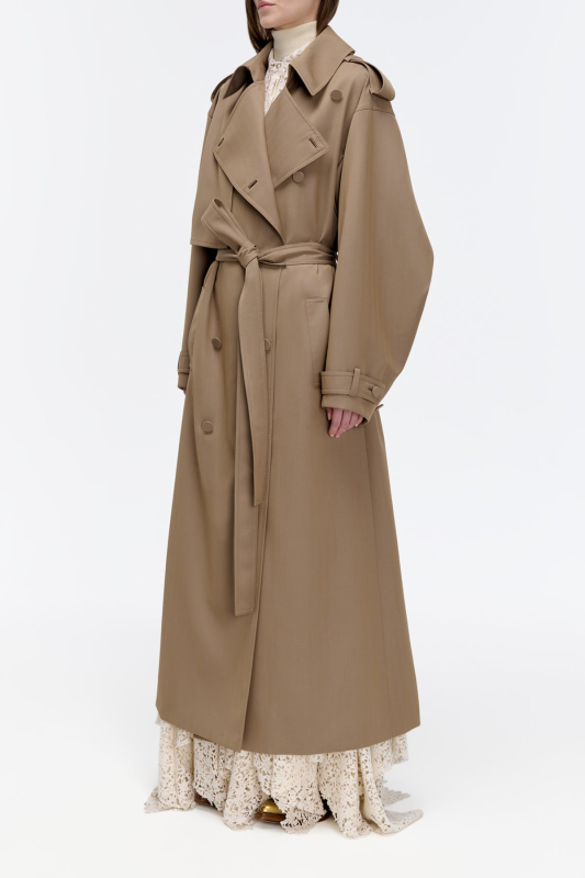 GABRIELA HEARTS  TELLUS TRENCH COAT IN CAMEL CROSS-DYED WOOL  CAMEL