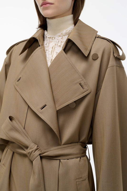 GABRIELA HEARTS  TELLUS TRENCH COAT IN CAMEL CROSS-DYED WOOL  CAMEL