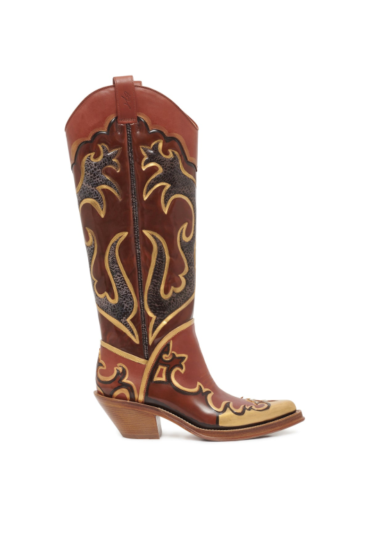 GABRIELA HEARTS  HAND PAINTED CAPITANA COWBOY BOOT IN GOLD LEATHER  GOLD