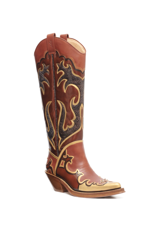 GABRIELA HEARTS  HAND PAINTED CAPITANA COWBOY BOOT IN GOLD LEATHER  GOLD