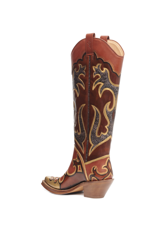 GABRIELA HEARTS  HAND PAINTED CAPITANA COWBOY BOOT IN GOLD LEATHER  GOLD