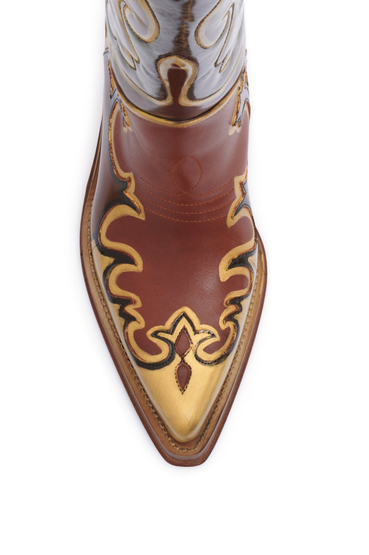 GABRIELA HEARTS  HAND PAINTED CAPITANA COWBOY BOOT IN GOLD LEATHER  GOLD
