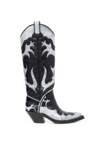GABRIELA HEARTS HAND PAINTED CAPITANA COWBOY BOOT IN BLACK & GREY LEATHER   BLACK GREY