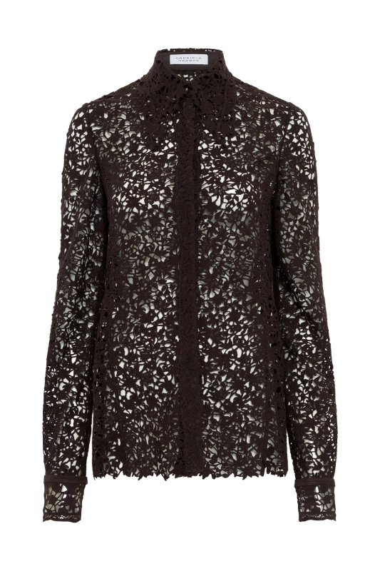 GABRIELA HEARTS VERA SHIRT IN CHOCOLATE FLORAL CASHMERE LACE WITH SUEDE LACE CUFFS  CHOCOLATE