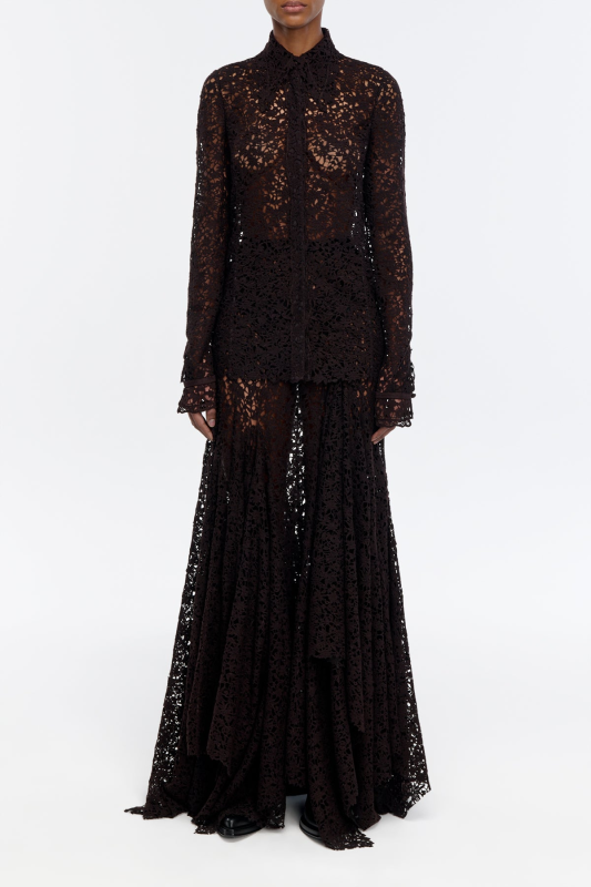 GABRIELA HEARTS VERA SHIRT IN CHOCOLATE FLORAL CASHMERE LACE WITH SUEDE LACE CUFFS  CHOCOLATE