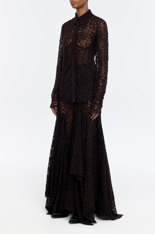 GABRIELA HEARTS VERA SHIRT IN CHOCOLATE FLORAL CASHMERE LACE WITH SUEDE LACE CUFFS  CHOCOLATE