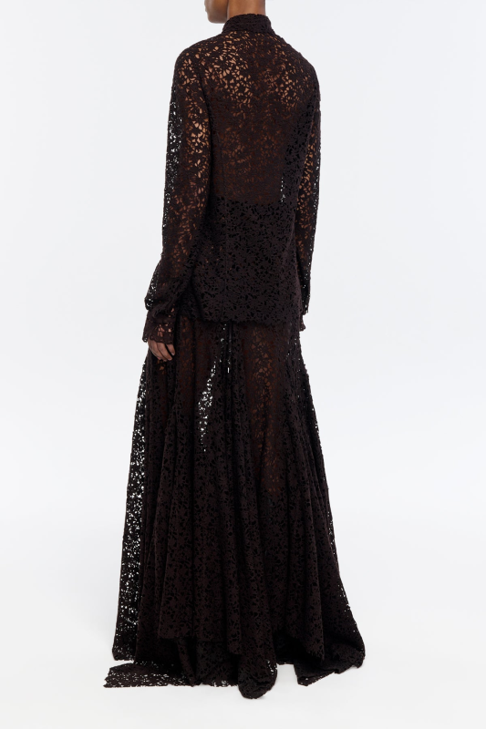 GABRIELA HEARTS VERA SHIRT IN CHOCOLATE FLORAL CASHMERE LACE WITH SUEDE LACE CUFFS  CHOCOLATE