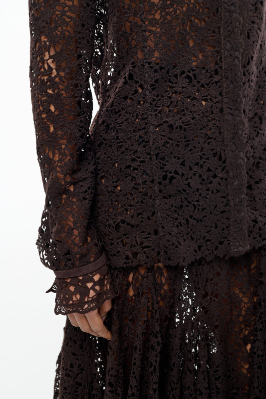GABRIELA HEARTS VERA SHIRT IN CHOCOLATE FLORAL CASHMERE LACE WITH SUEDE LACE CUFFS  CHOCOLATE