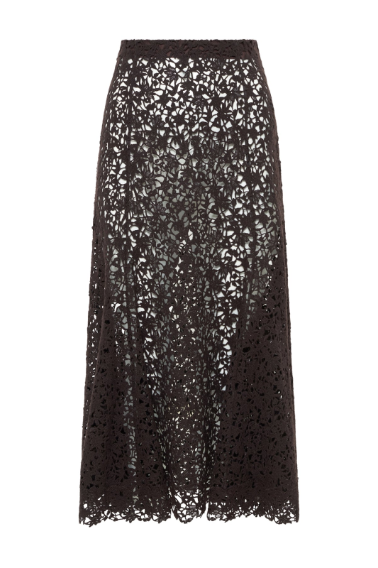 GABRIELA HEARTS  PATTERSON SKIRT IN CHOCOLATE FLORAL CASHMERE LACE  CHOCOLATE