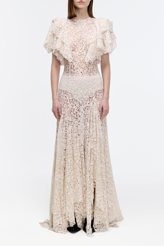 GABRIELA HEARTS LULSY DRESS IN IVORY FLORAL CASHMERE LACE  IVORY
