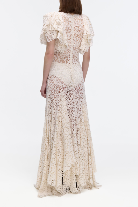 GABRIELA HEARTS LULSY DRESS IN IVORY FLORAL CASHMERE LACE  IVORY