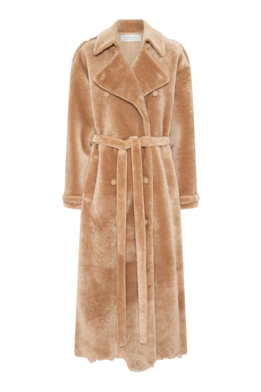 GABRIELA HEARTS TELLUS TRENCH COAT IN CHAMPAGNE SHEARLING  CHAMPAGNE
