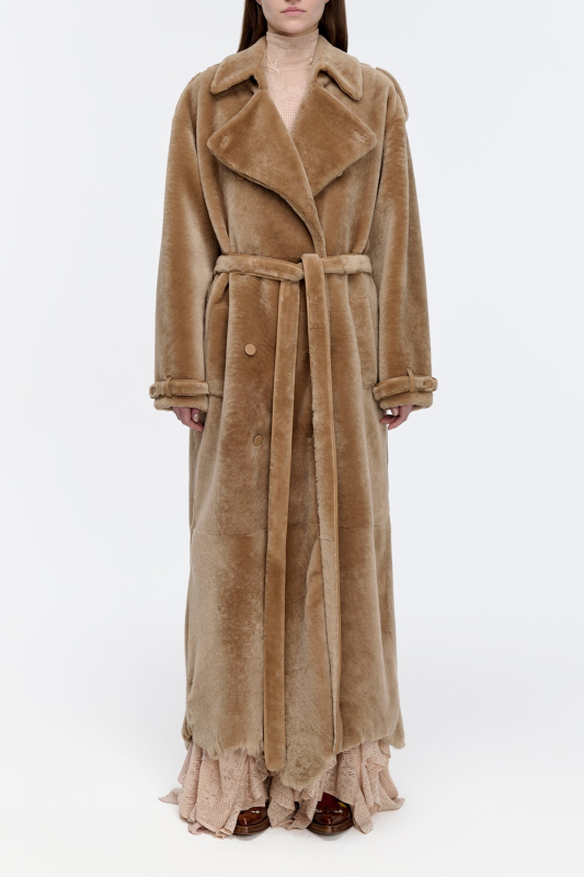 GABRIELA HEARTS TELLUS TRENCH COAT IN CHAMPAGNE SHEARLING  CHAMPAGNE