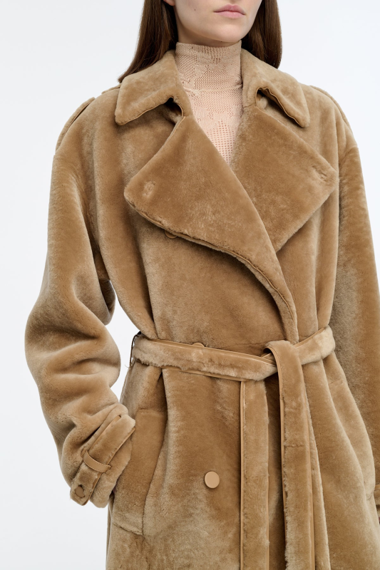 GABRIELA HEARTS TELLUS TRENCH COAT IN CHAMPAGNE SHEARLING  CHAMPAGNE