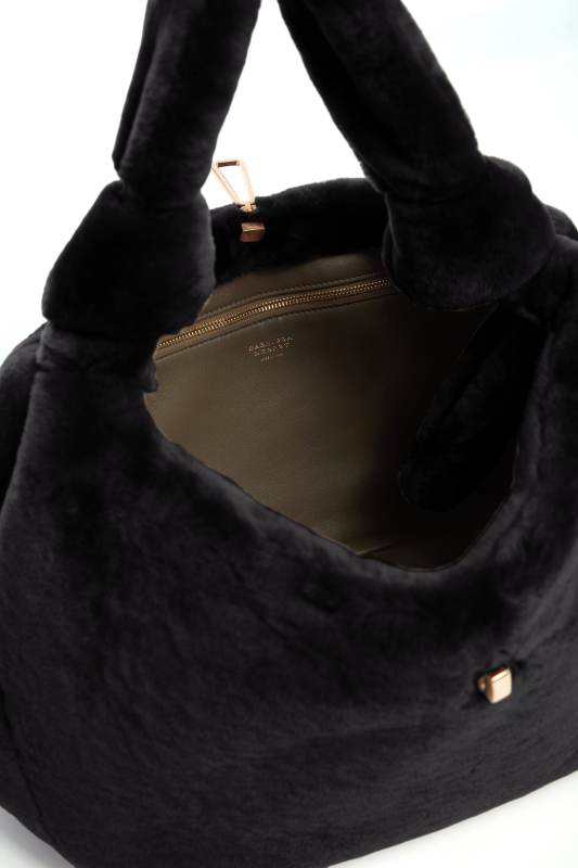 GABRIELA HEARTS SMALL ANTONIA BAG IN BLACK SHEARLING  BLACK