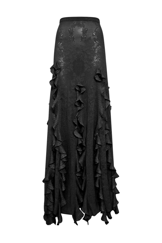 GABRIELA HEARTS GARNET POINTELLE KNIT LACE SKIRT IN BLACK SILK MERINO WOOL WITH CUSTOM RUFFLES BLACK