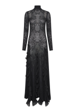 GABRIELA HEARTS SOLWAY POINTELLE KNIT LACE DRESS IN BLACK SILK MERINO WOOL WITH CUSTOM RUFFLES BLACK