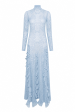 GABRIELA HEARTS SOLWAY POINTELLE KNIT LACE DRESS IN LIGHT BLUE SILK MERINO WOOL WITH CUSTOM RUFFLES LIGHT BLUE