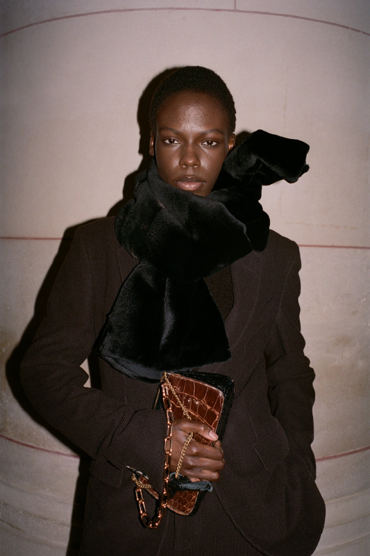 GABRIELA HEARTS MACCABEE SCARF IN BLACK RECYCLED FUR  BLACK