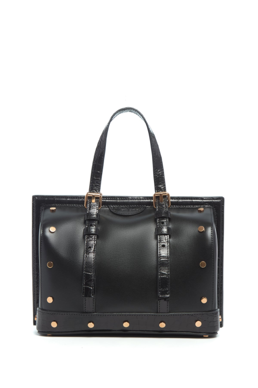 GABRIELA HEARTS DOTTOR G BAG IN BLACK LEATHER WITH CROCODILE LEATHER DETAILS  BLACK