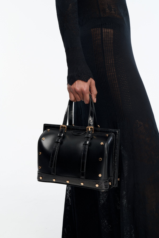 GABRIELA HEARTS DOTTOR G BAG IN BLACK LEATHER WITH CROCODILE LEATHER DETAILS  BLACK