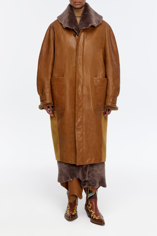 GABRIELA HEARTS ARBOR COCOON COAT IN COGNAC VACHETTA LEATHER  COGNAC