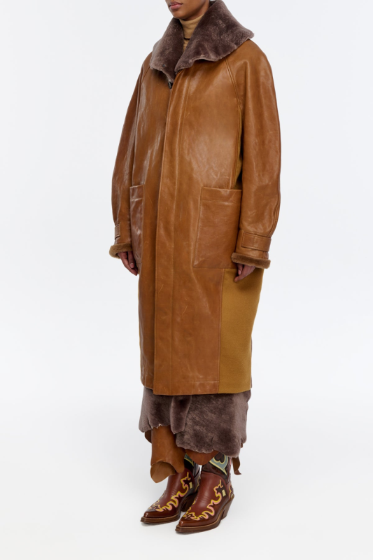 GABRIELA HEARTS ARBOR COCOON COAT IN COGNAC VACHETTA LEATHER  COGNAC