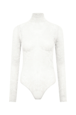 GABRIELA HEARTS FEAL POINTELLE KNIT LACE BODYSUIT IN IVORY SILK MERINO WOOL