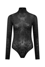 GABRIELA HEARTS FEAL POINTELLE KNIT LACE BODYSUIT IN BLACK SILK MERINO WOOL