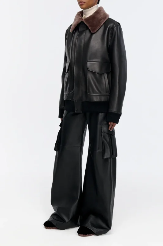 GABRIELA HEARTS EOS BARREL-LEG CARGO PANT IN BLACK SOFT LEATHER