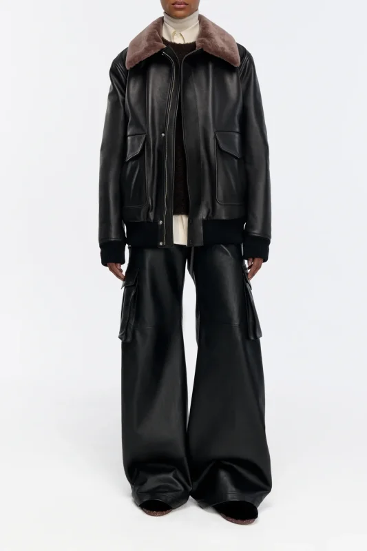 GABRIELA HEARTS EOS BARREL-LEG CARGO PANT IN BLACK SOFT LEATHER