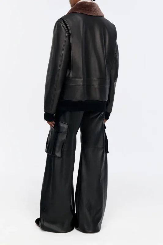 GABRIELA HEARTS EOS BARREL-LEG CARGO PANT IN BLACK SOFT LEATHER