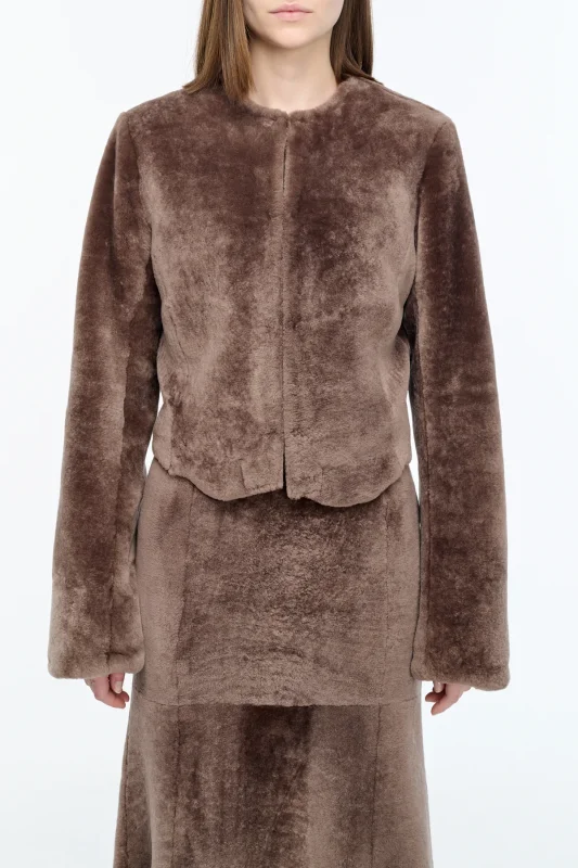 GABRIELA HEARTS HERMERA RAW CUT JACKET IN MOCHA SHEARLING