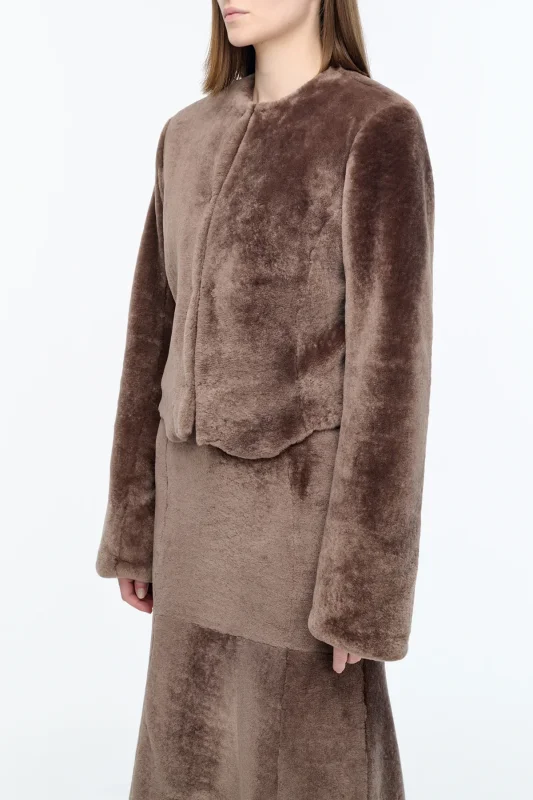 GABRIELA HEARTS HERMERA RAW CUT JACKET IN MOCHA SHEARLING