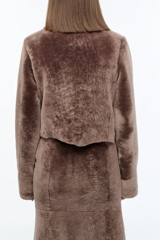 GABRIELA HEARTS HERMERA RAW CUT JACKET IN MOCHA SHEARLING