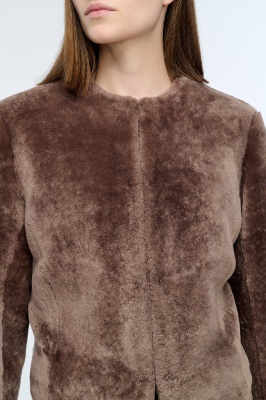 GABRIELA HEARTS HERMERA RAW CUT JACKET IN MOCHA SHEARLING