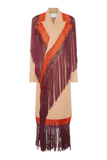 GABRIELA HEARTS MCAFFREY FRINGE COAT IN CAMEL DOUBLE-FACE RECYCLED CASHMERE WITH SILK MACRAME
